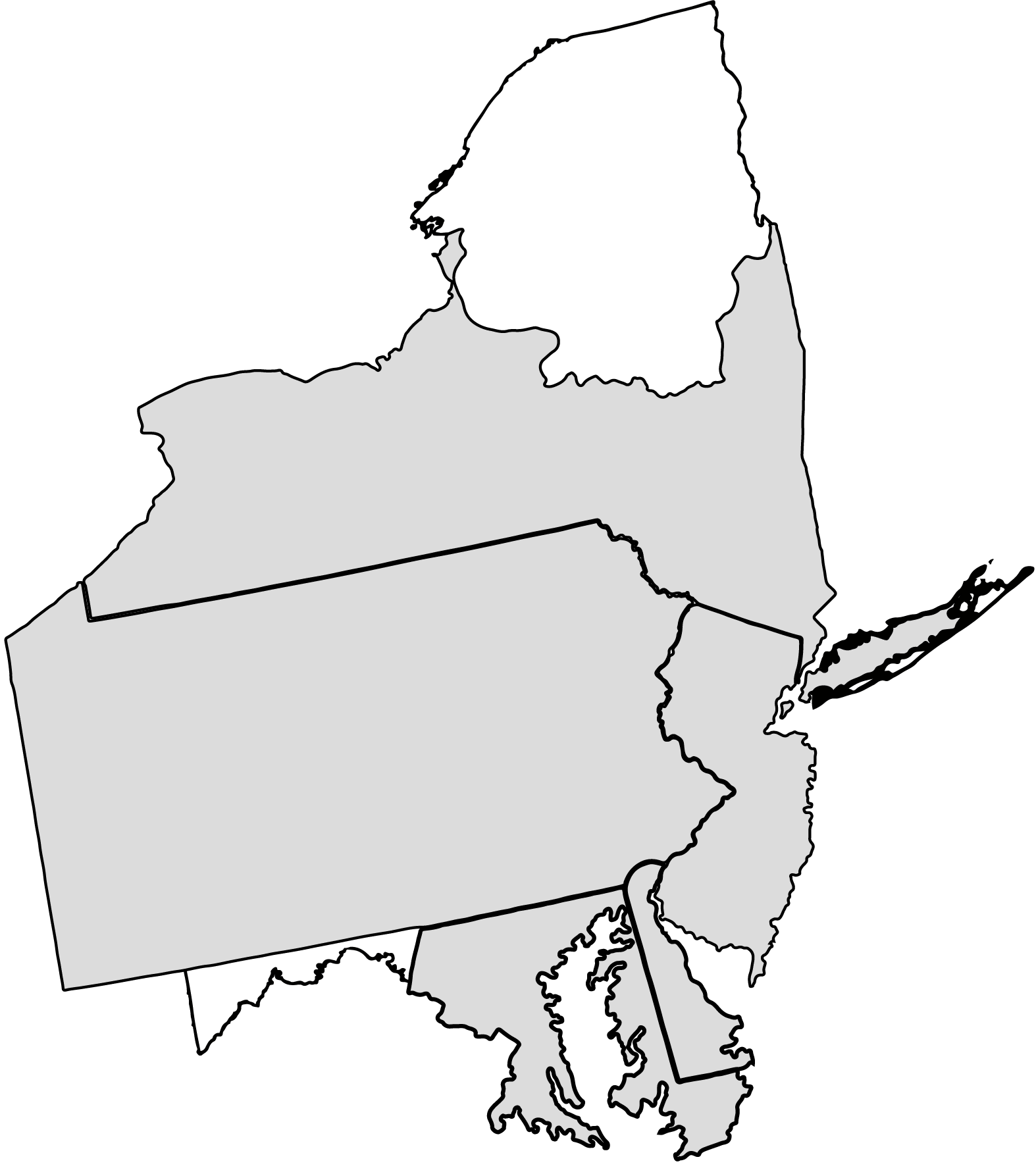 Map of Mid-Atlantic Region.