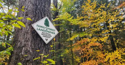 A sign marking privately owned forest in western Maine.
