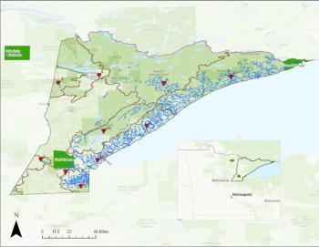 Map of project monitoring locations and stream locations within Arrowhead Region