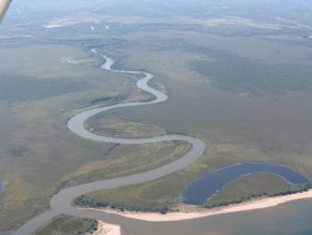 Aerial photograph of the Kakagon Sloughs and lands in the Bad River Reservation. Photo courtesy Bad River Natural Resources Department.