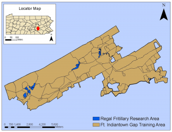 Map of Regal Fritillary areas at Fort Indiantown Gap National Guard Training Center