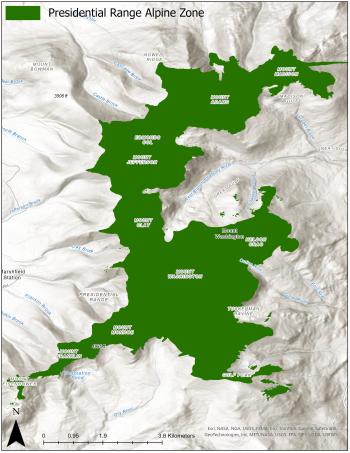 Extent of alpine zone (full project area) in the Presidential Range of New Hampshire