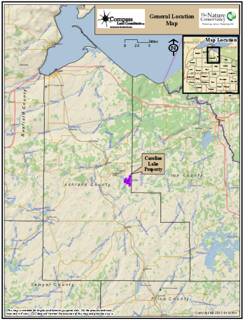 Locator map showing the Caroline Lake Preserve. 