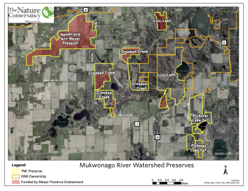 Map of Meyer Preserve and other protected lands in the Mukwonago River Watershed